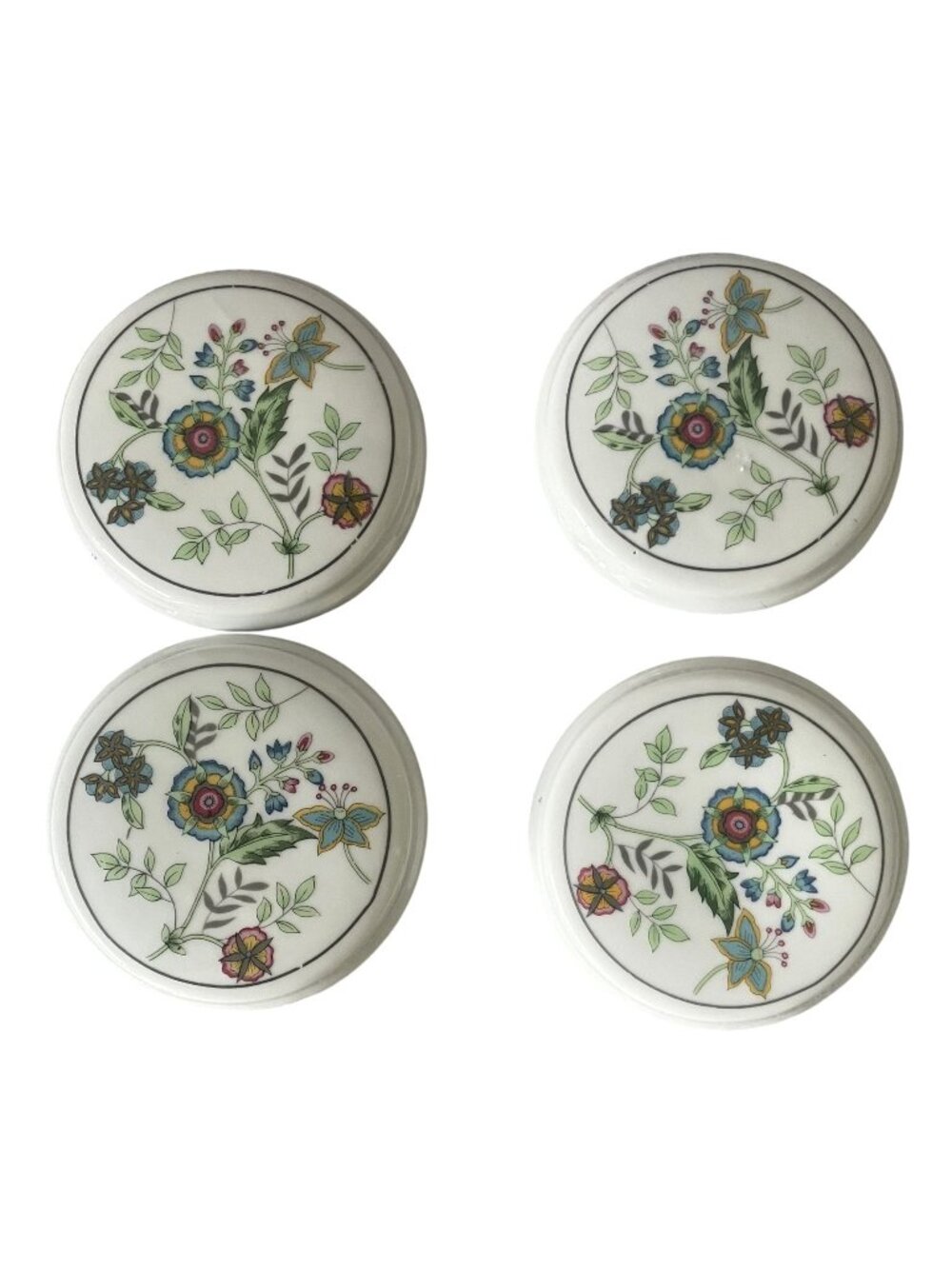 Set Of 4 Ceramic Floral Coasters With Hand-Painted Design